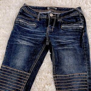 Dark wash skinny orange patchwork stripe jeans 23 or 24 stretch junior size 1